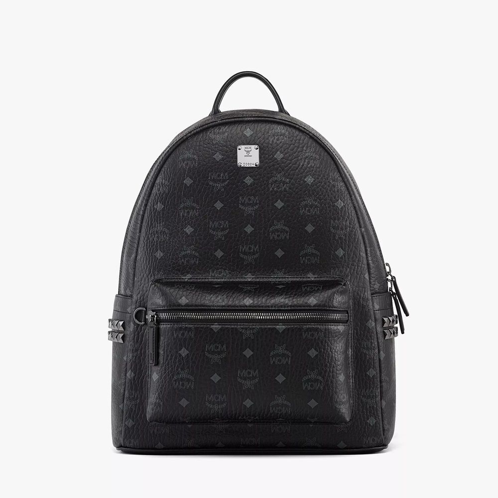 MCM Stark Studded Black Visetos Canvas Leather Backpack, Medium NWOT